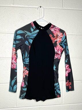 < Tropical Long Sleeve One Piece Swimsuit Size Small >